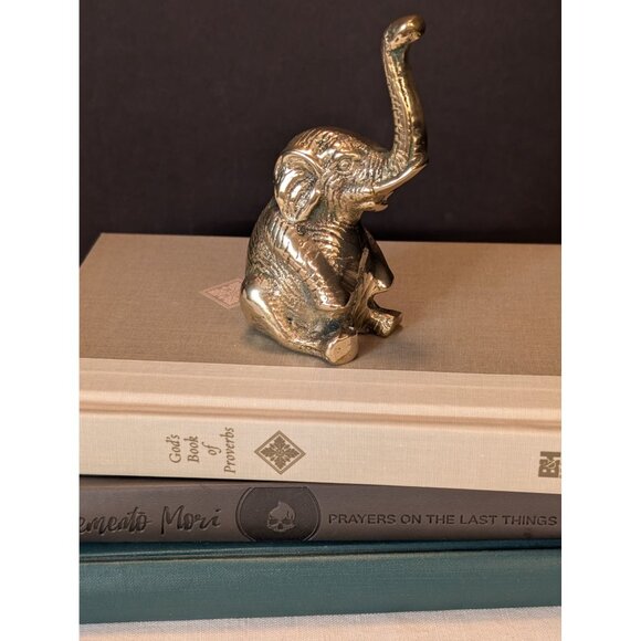 Brass Elephant Figurine Raised Trunk Decorative Accent For Shelf Or Desk 3.5" - Picture 2 of 8